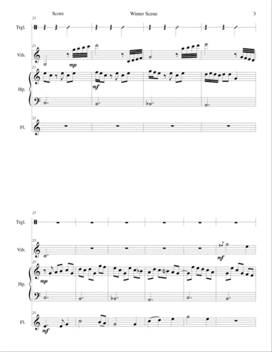 Winter Scene for flute, harp (or 2 harps), vibraphone and triangle Flute scores gallery preview page 3