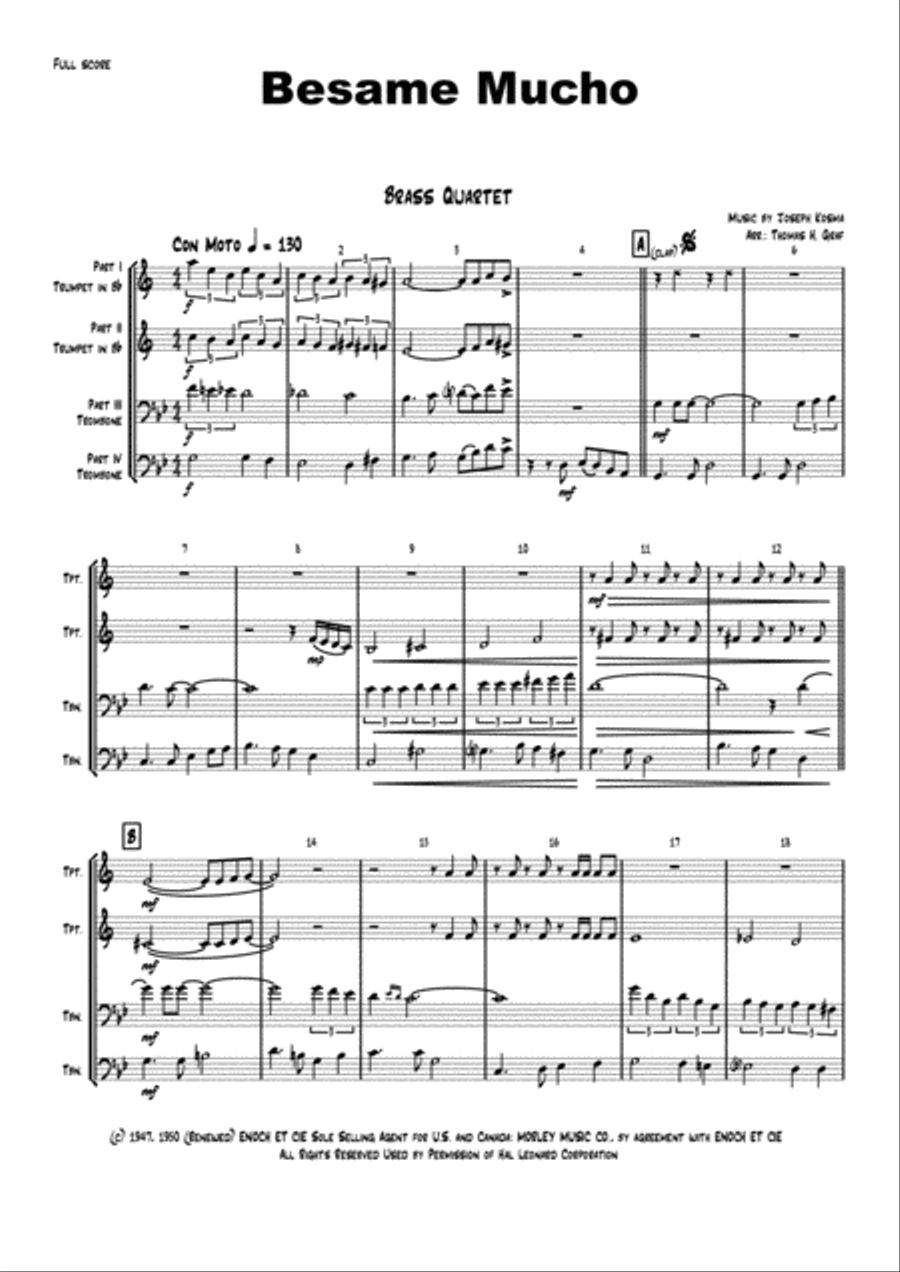 Besame Mucho (Kiss Me Much) Euphonium scores gallery preview page 1