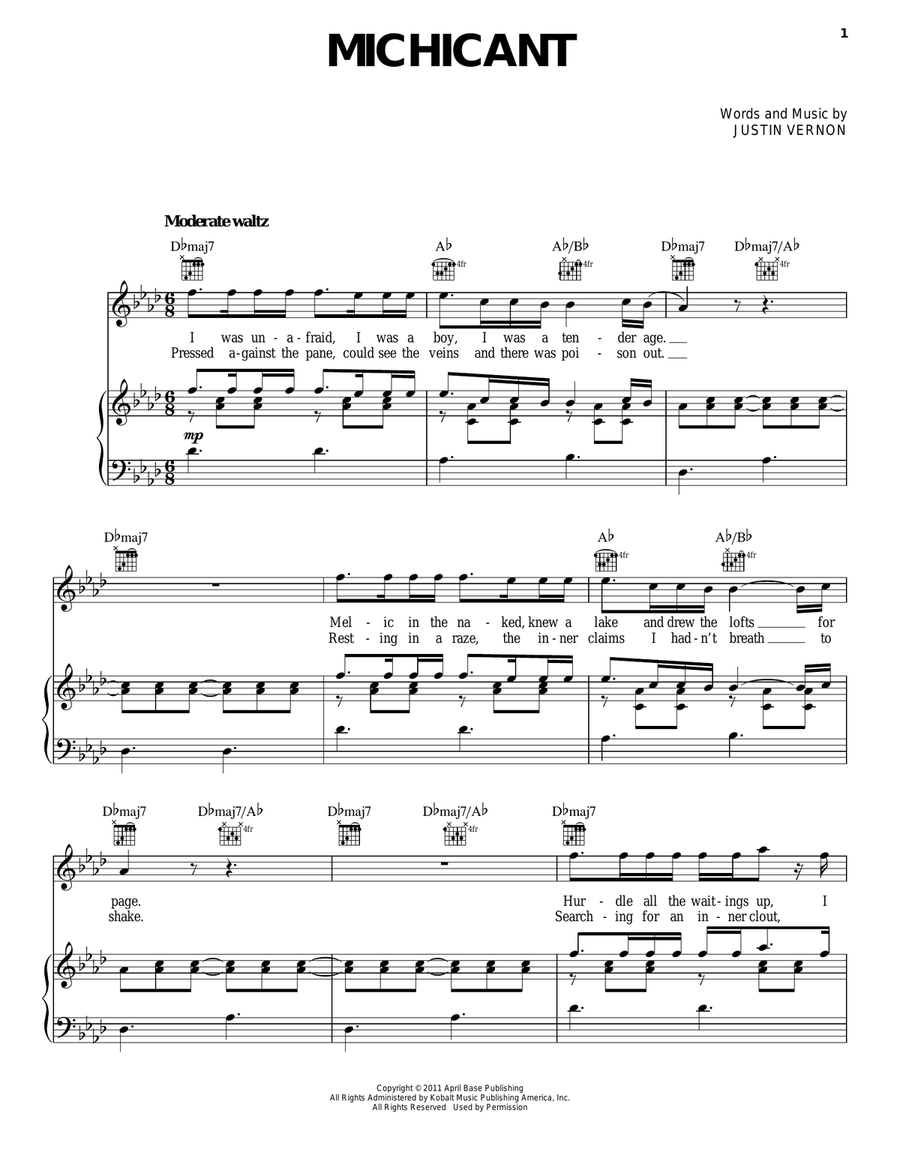 Michicant Piano, Vocal, Guitar scores gallery preview page 1