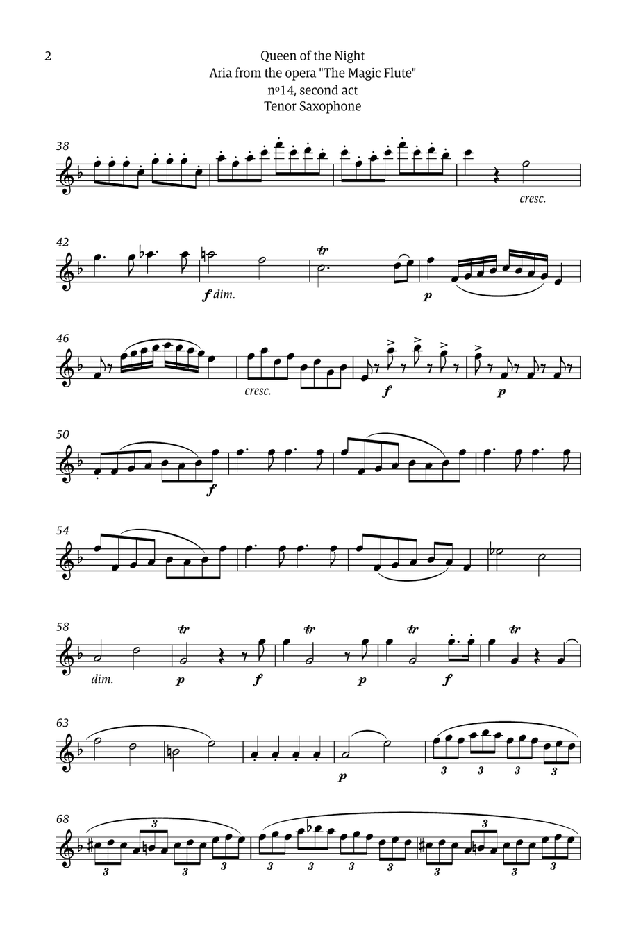 Queen of the Night - for solo tenor saxophone Chamber Music scores gallery preview page 2
