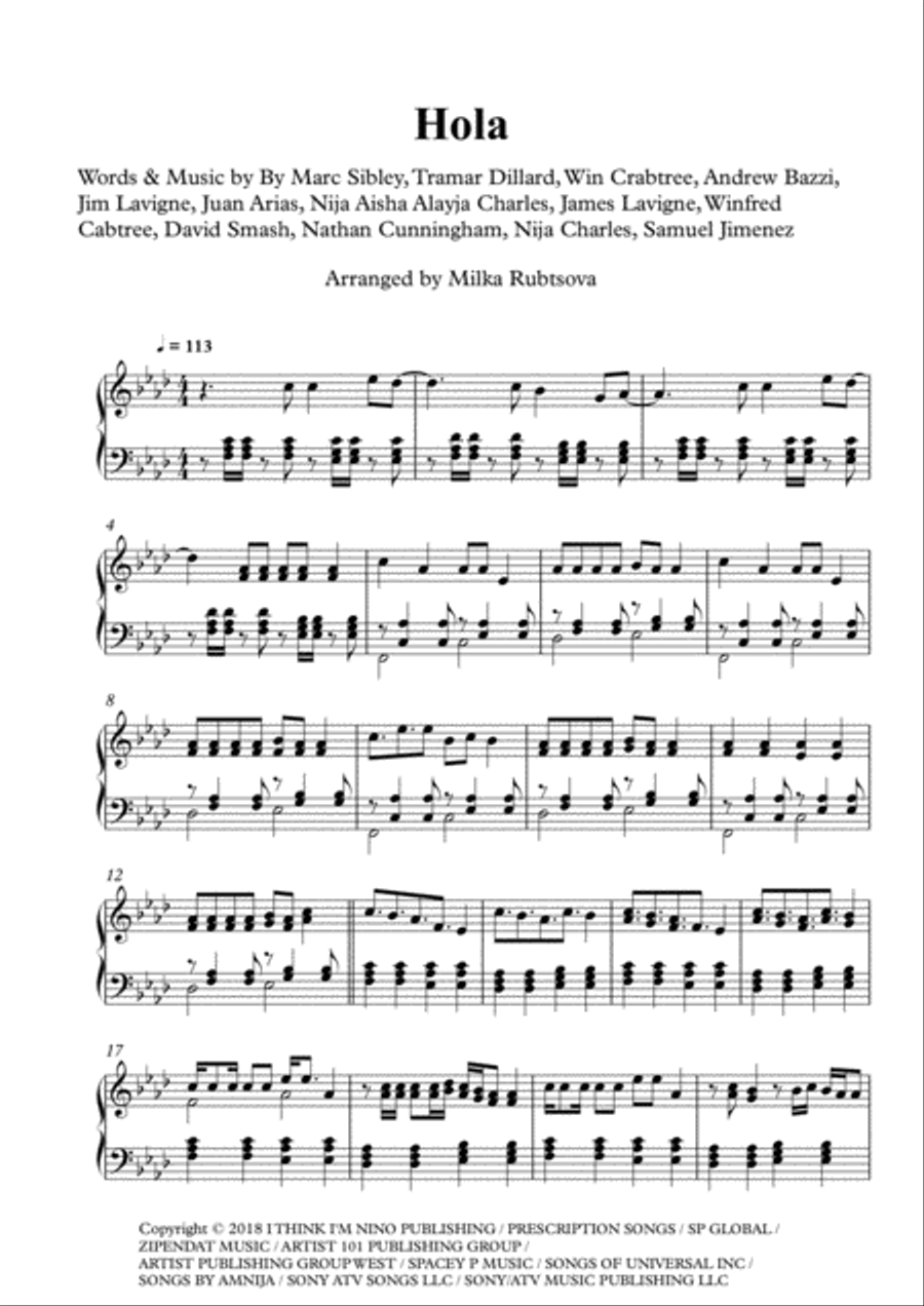 Hola Hola Piano Solo scores gallery preview page 1