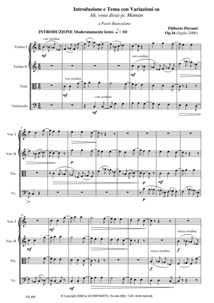 Filiberto PIERAMI: INTRODUZIONE,TEMA E VARIAZIONI SU " AH, VOUS DIRAI-JE MAMAN (op.16) - Score Only