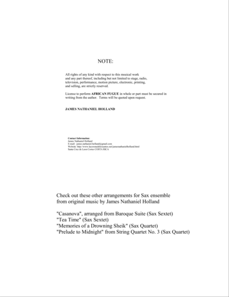 African Fugue for Saxophone Quartet Saxophone Quartet scores gallery preview page 3