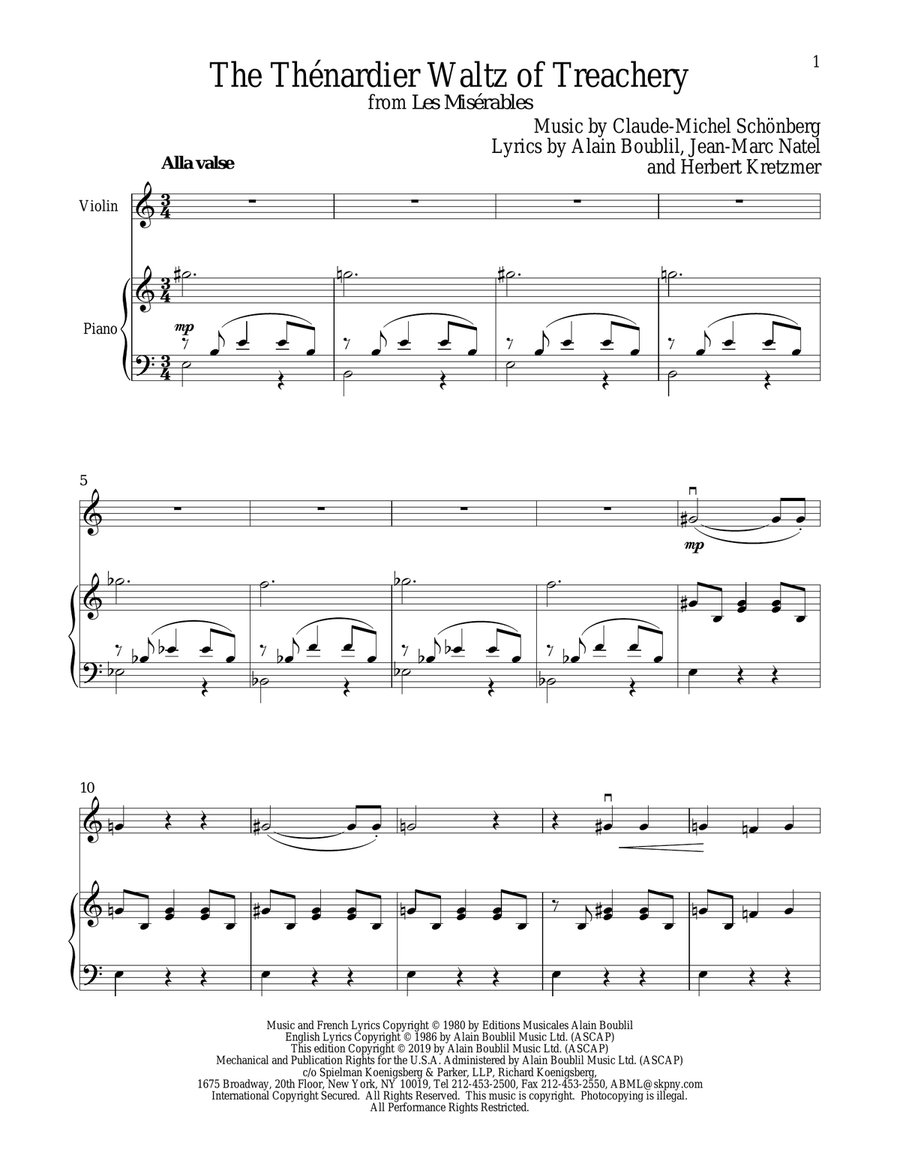 The Thénardier Waltz Of Treachery (from Les Miserables) Violin Solo scores gallery preview page 1