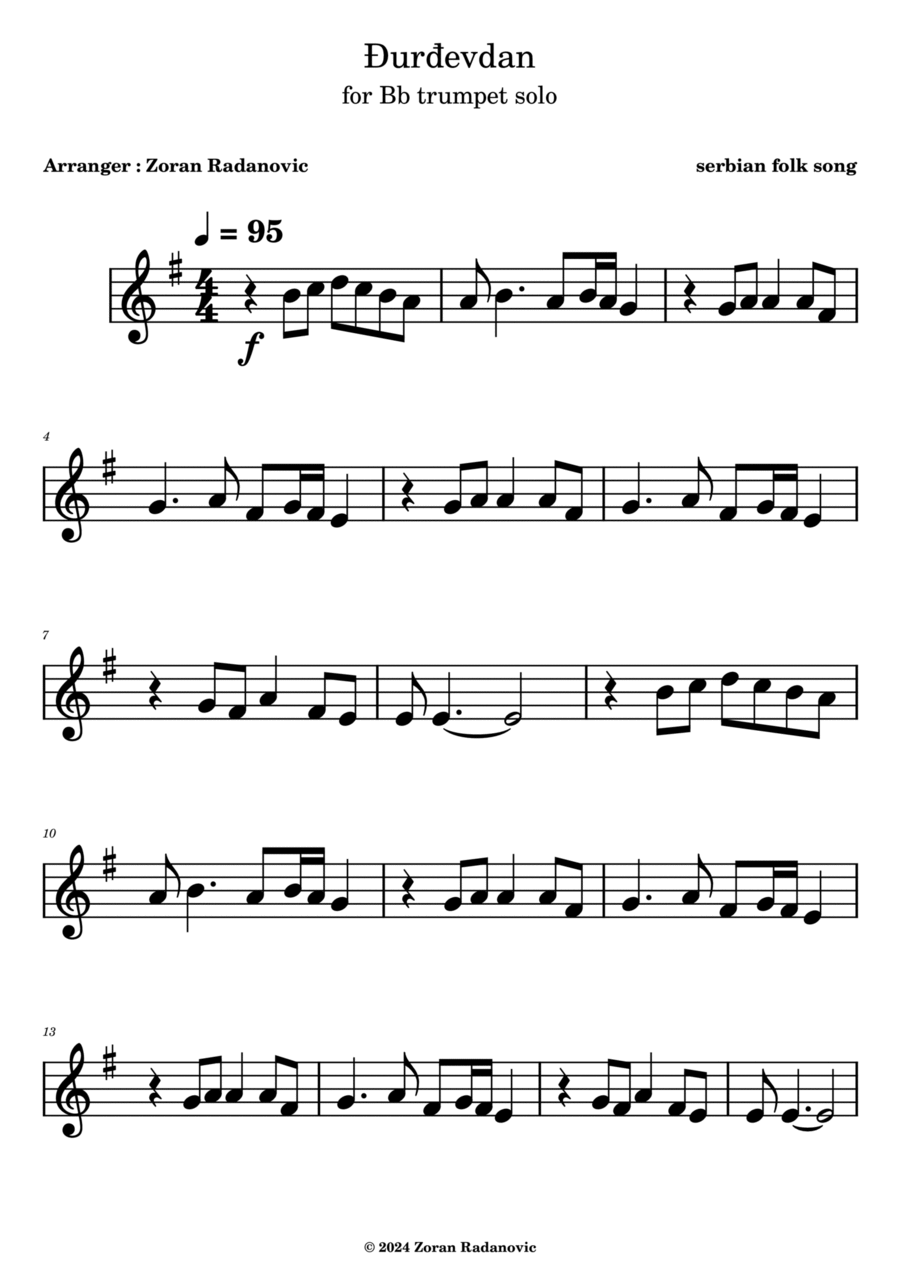 Đurđevdan - Djurdjevdan - Ederlezi - for Bb trumpet solo B-Flat Trumpet scores gallery preview page 1