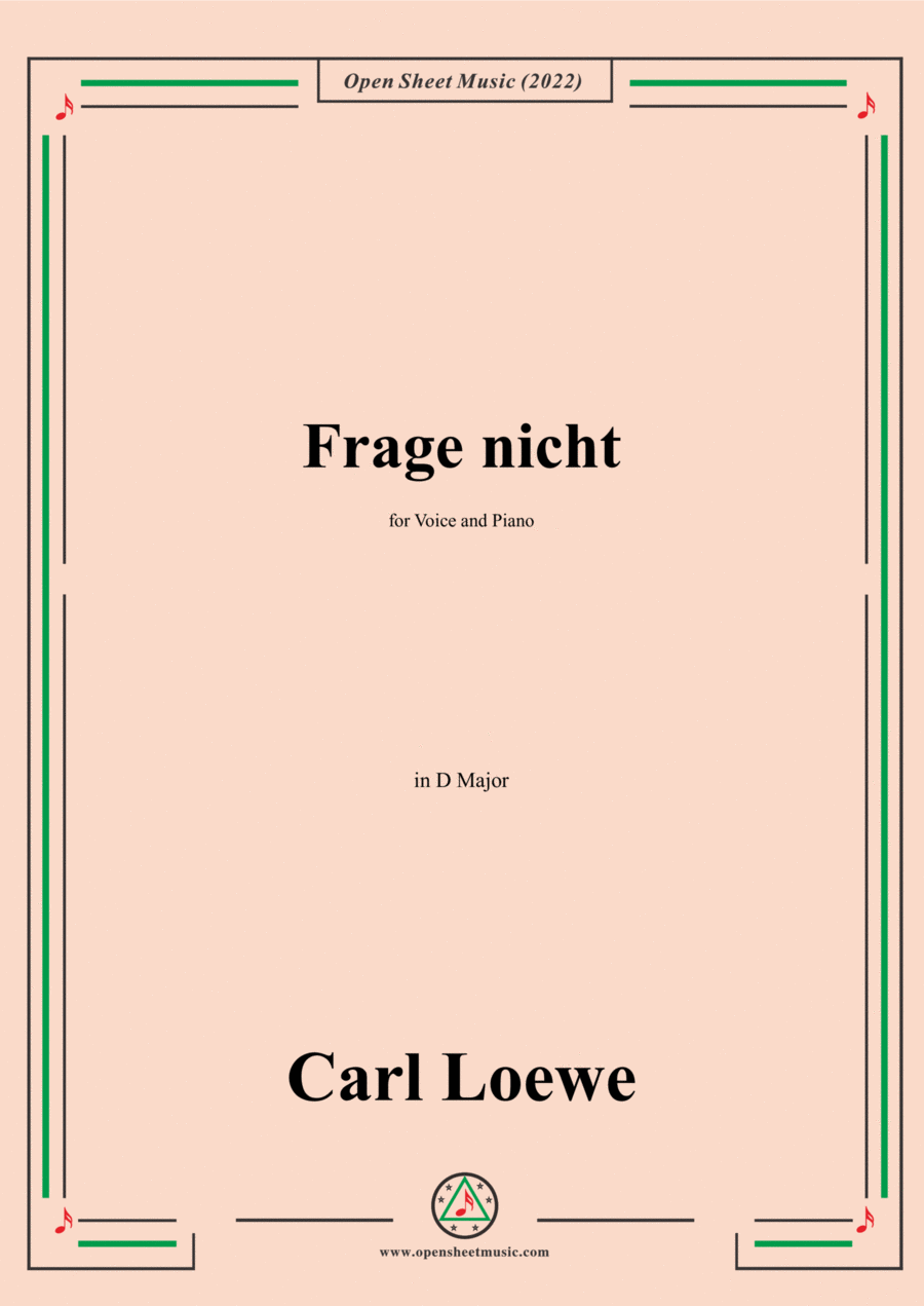 Loewe-Frage nicht,in D Major,for Voice and Piano Voice Solo scores gallery preview page 1