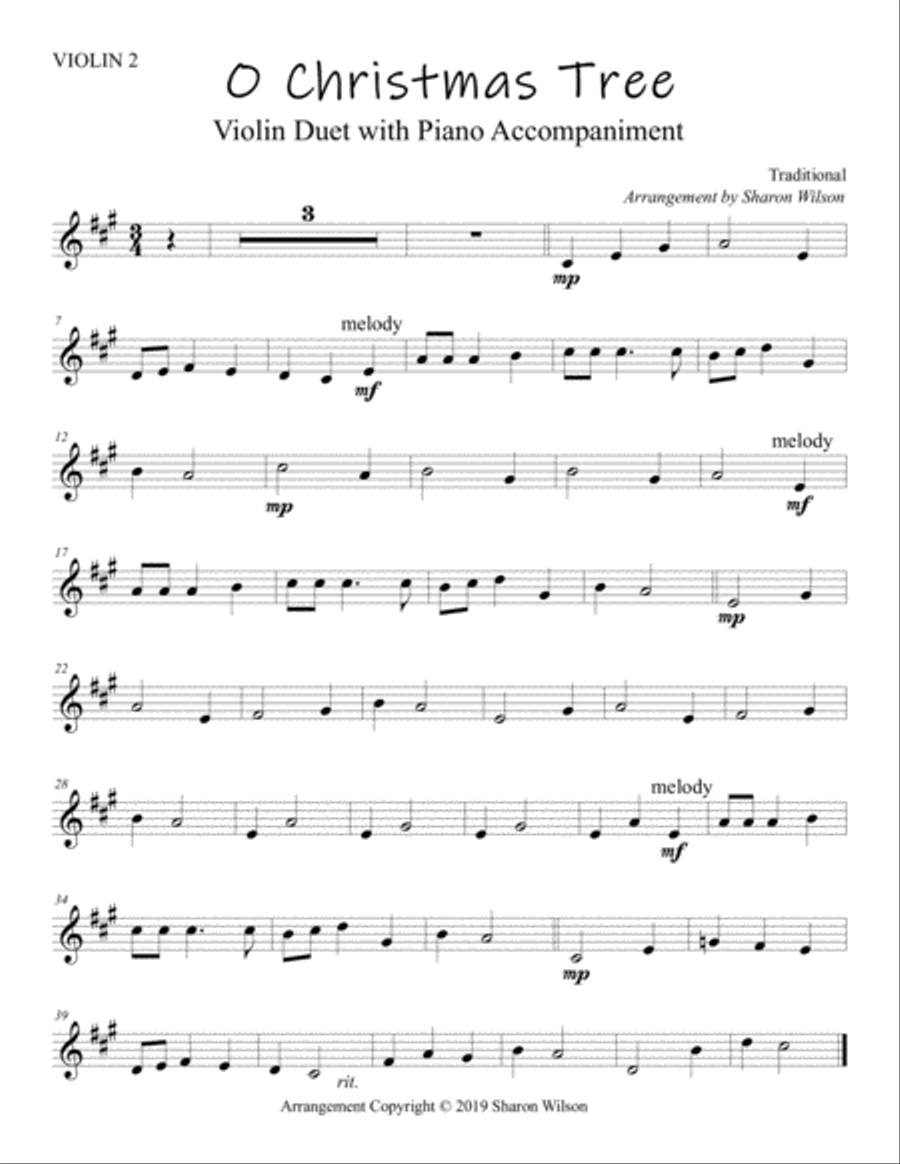 O Christmas Tree (Easy Violin Duet with Piano Accompaniment) String Duet scores gallery preview page 3