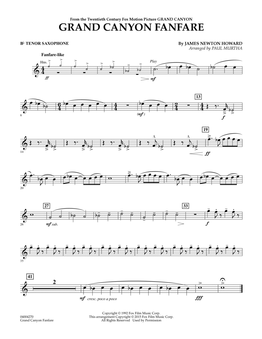 Grand Canyon Fanfare - Bb Tenor Saxophone Tenor Saxophone scores gallery preview page 1