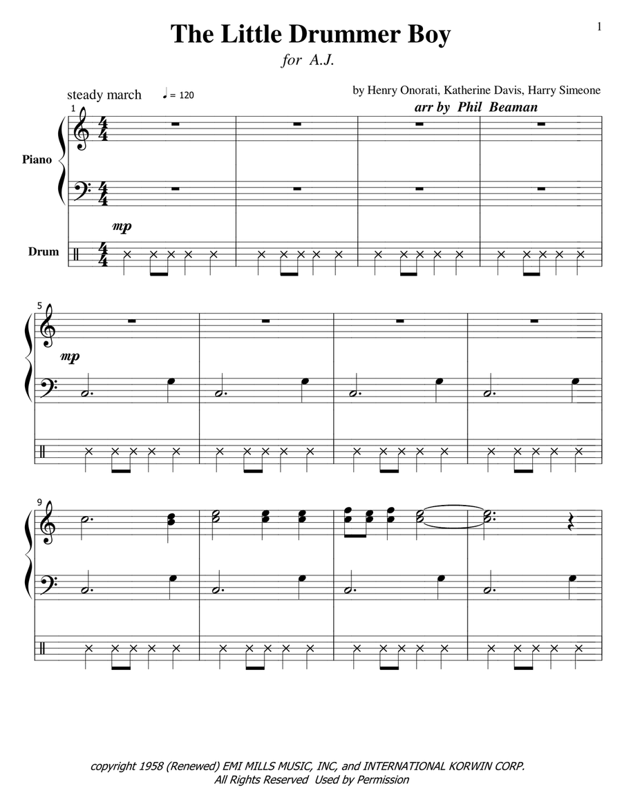 The Little Drummer Boy Piano scores gallery preview page 1