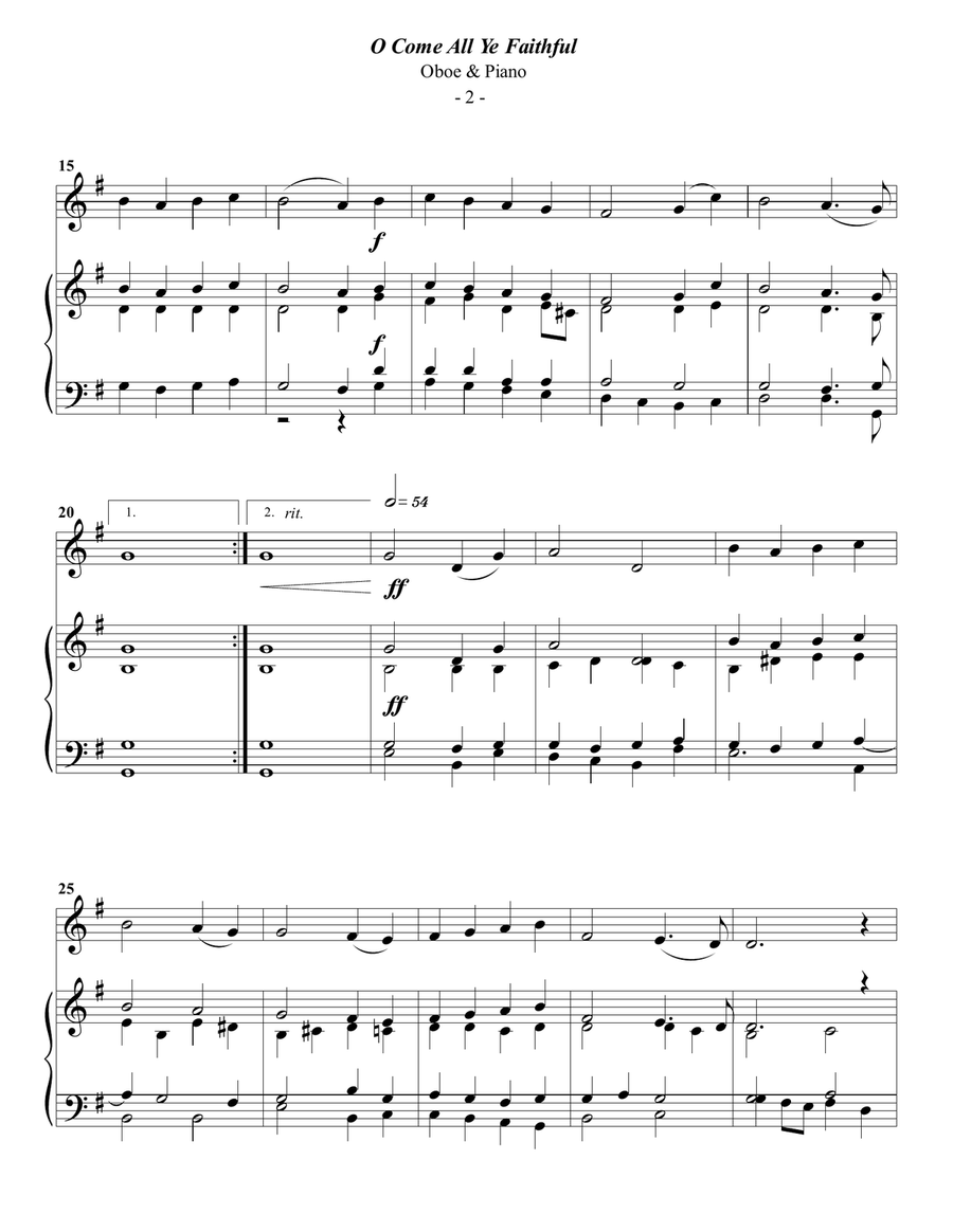 O Come All Ye Faithful for Oboe & Piano Piano scores gallery preview page 2