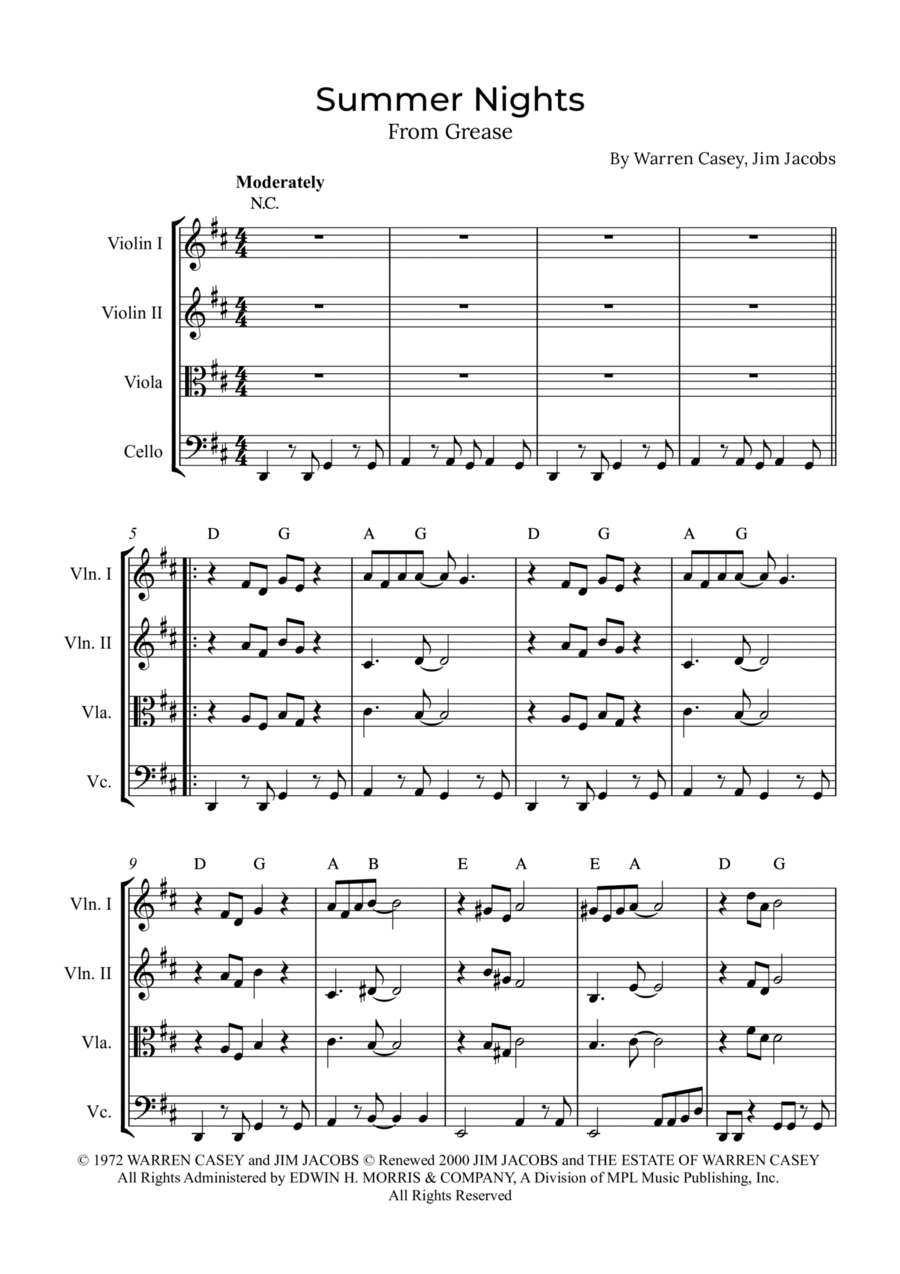 Summer Nights String Quartet scores gallery preview page 1