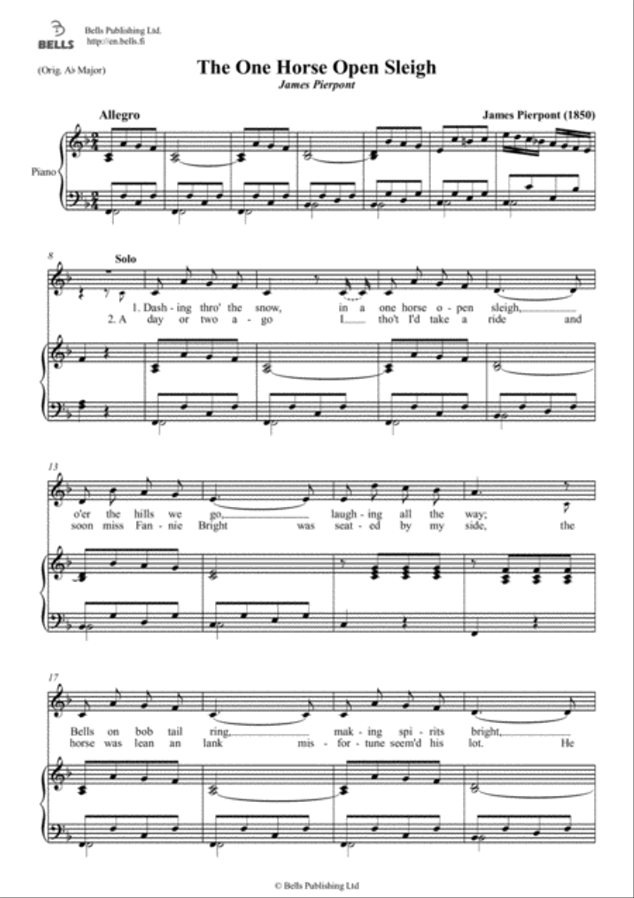 The One Horse Open Sleigh (F Major) 4-Part scores gallery preview page 1