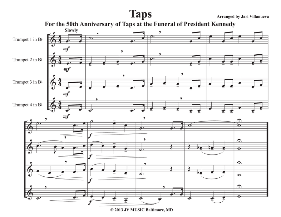 Taps Harmonized for Trumpet Quartet or Ensemble Trumpet Solo scores gallery preview page 1