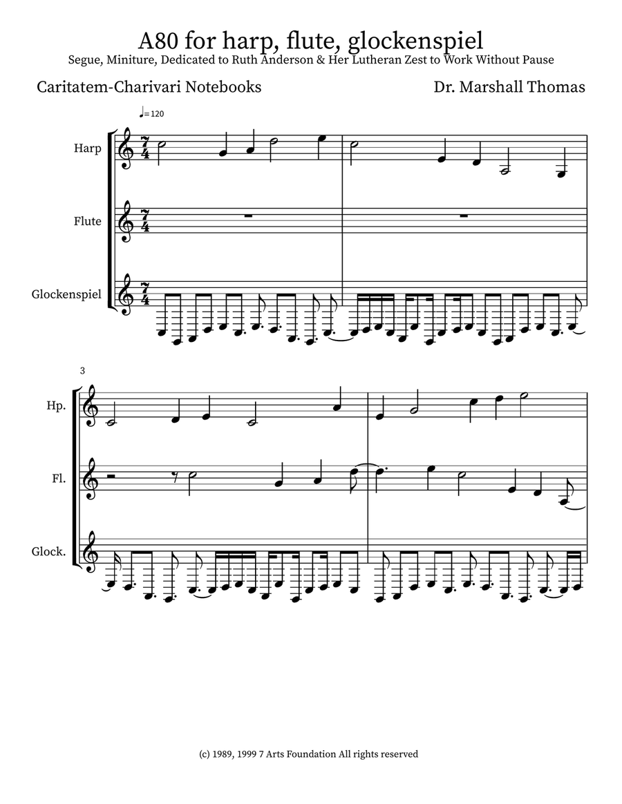 A80 for harp, flute, glockenspiel Small Ensemble scores gallery preview page 1