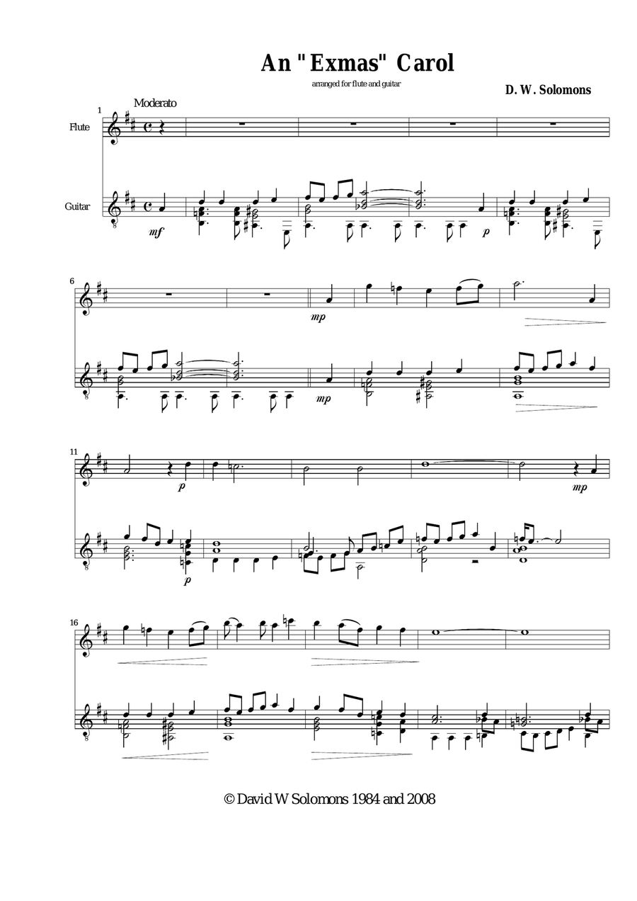 An Exmas Carol for flute and guitar Flute scores gallery preview page 1