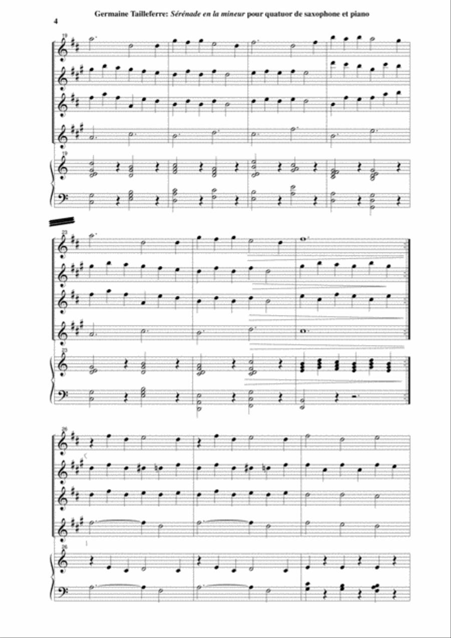 Germaine Tailleferre: Sérénade en La Mineur for SATB saxophone quartet and piano or harpsichord Woodwind Quartet scores gallery preview page 4