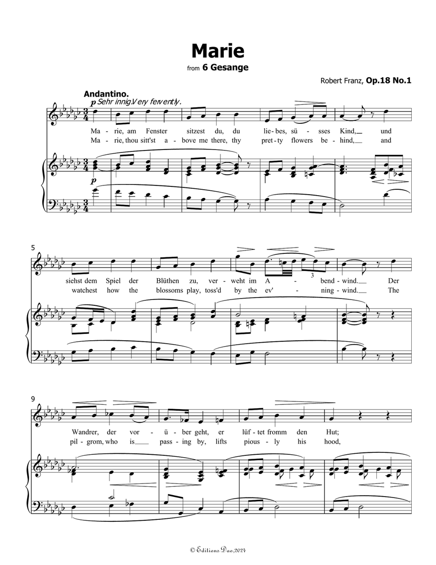 Marie, by Robert Franz, in G flat Major Voice scores gallery preview page 3