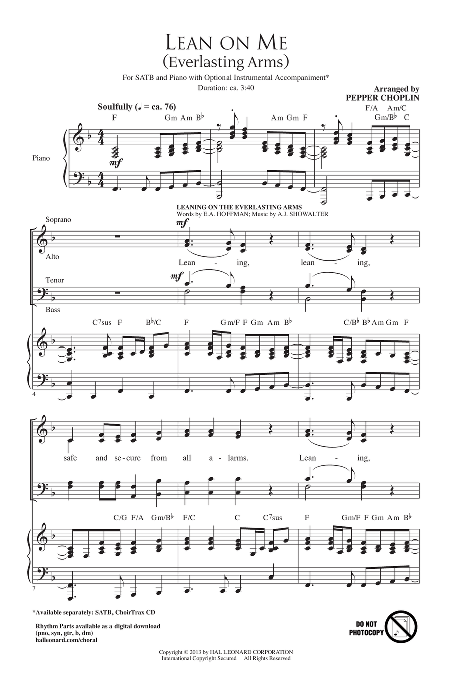 Lean On Me 4-Part scores gallery preview page 1