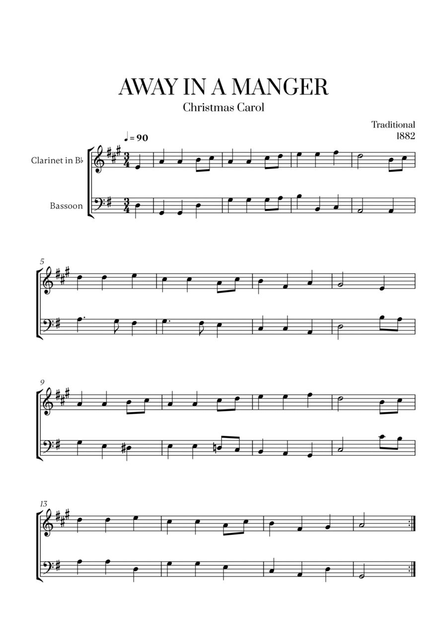 Away in a Manger for Clarinet and Bassoon Woodwind Duet scores gallery preview page 1
