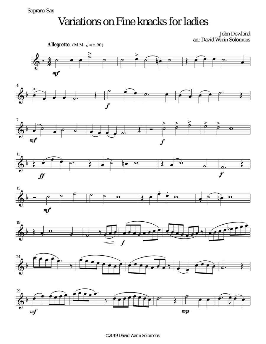Fine knacks for ladies (with variations) - for saxophone quartet Saxophone Quartet scores gallery preview page 6