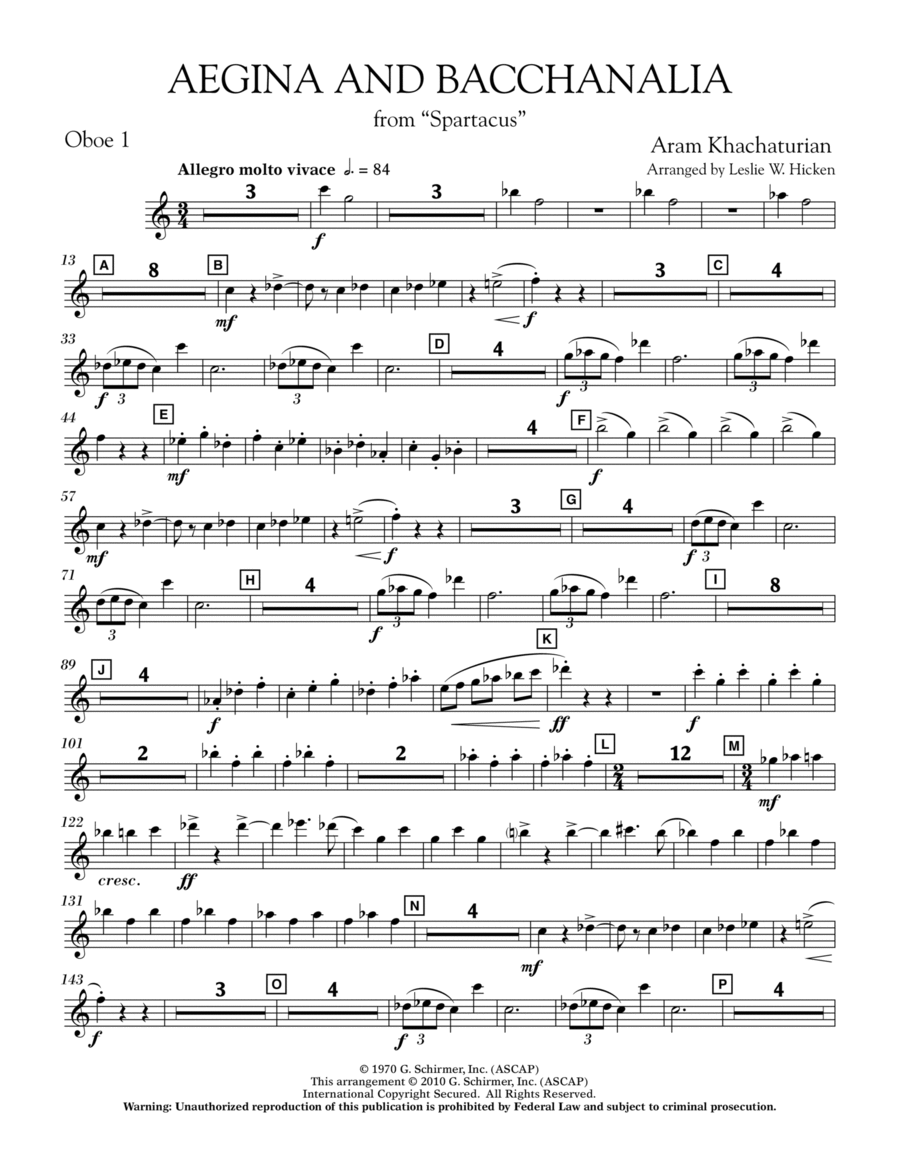 Aegina and Bacchanalia (from Spartacus) - Oboe 1 Oboe scores gallery preview page 1