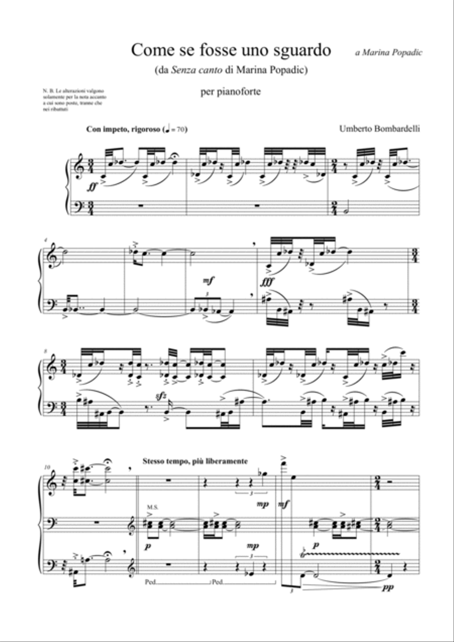 Umberto BOMBARDELLI: Come se fosse uno sguardo (ES-23-013) Piano Solo scores gallery preview page 2