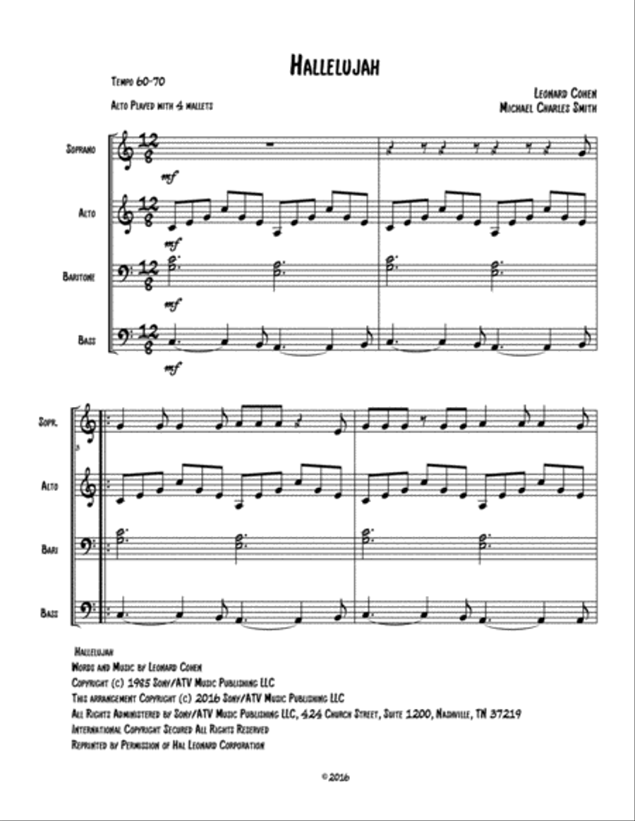 Hallelujah Hallelujah Percussion Ensemble scores gallery preview page 1