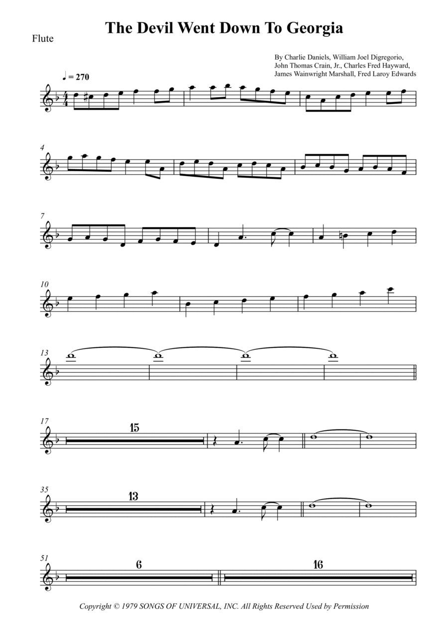 The Devil Went Down To Georgia Flute Solo scores gallery preview page 1
