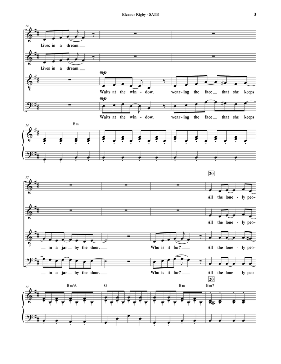 Eleanor Rigby 4-Part scores gallery preview page 3
