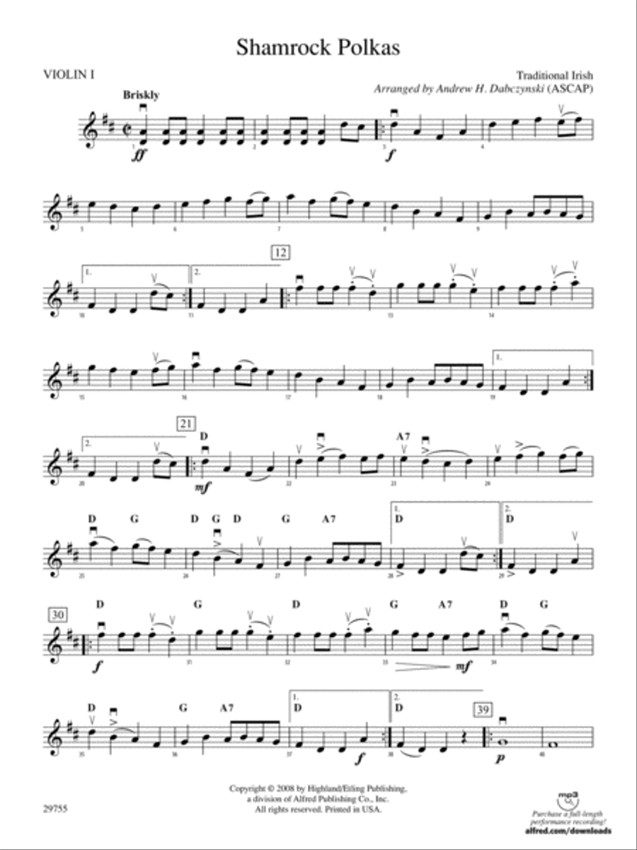 Shamrock Polkas: 1st Violin String Orchestra scores gallery preview page 1
