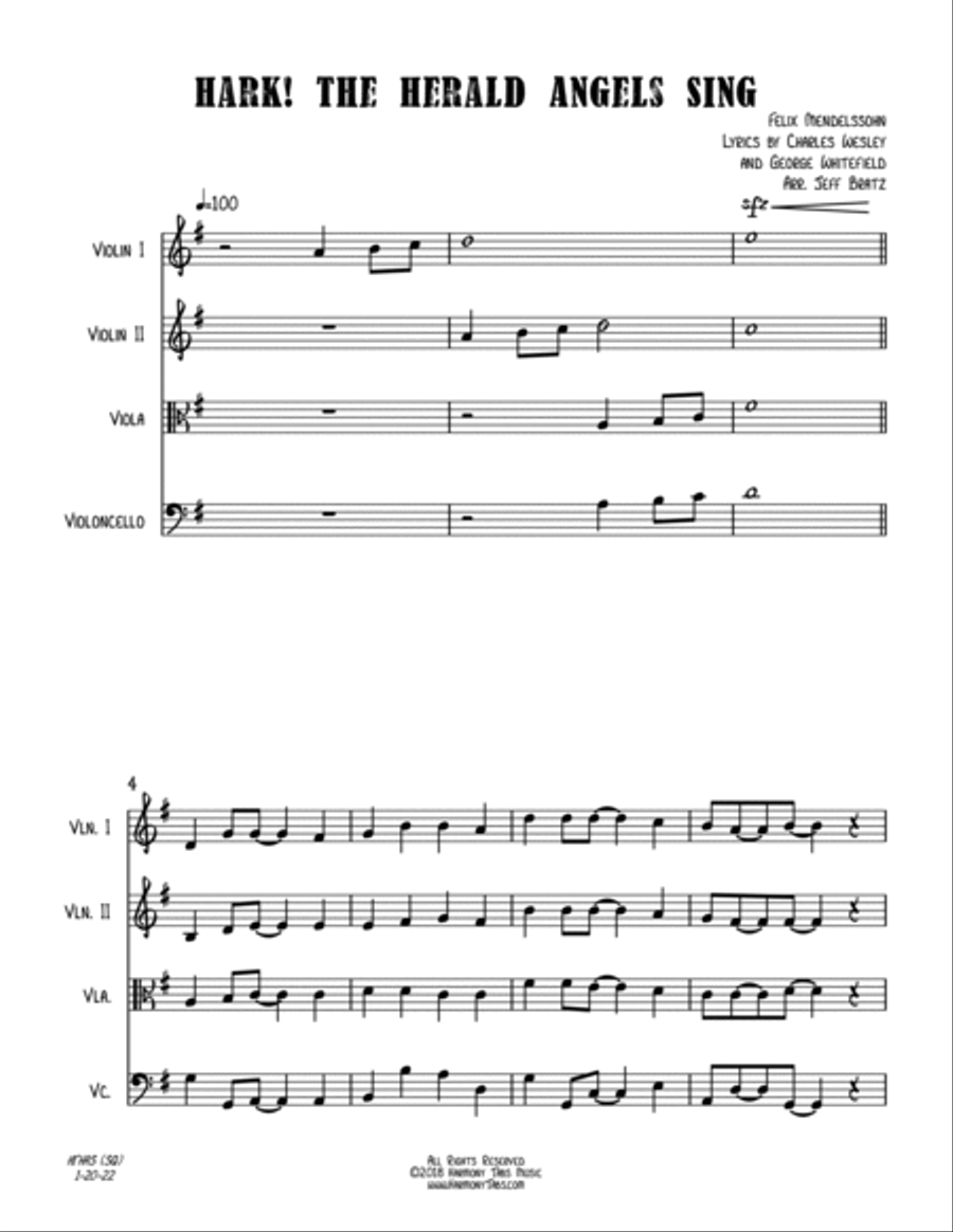 Hark! The Herald Angels Sing (String Quartet) String Quartet scores gallery preview page 2
