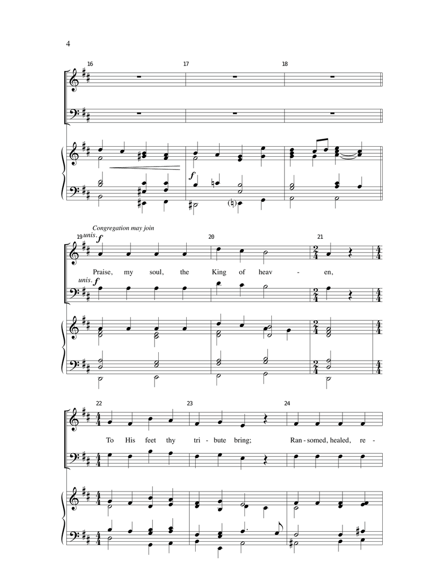 Praise, My Soul, The King Of Heaven (arr. Duane Funderburk) 4-Part scores gallery preview page 3