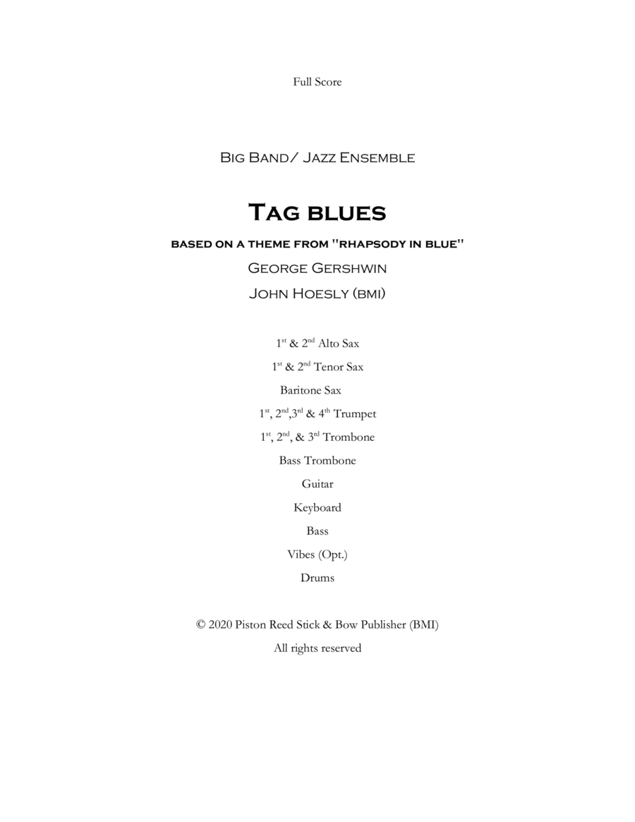 Tag Blues: from Rhapsody In Blue- Jazz Ensemble Big Band image number null