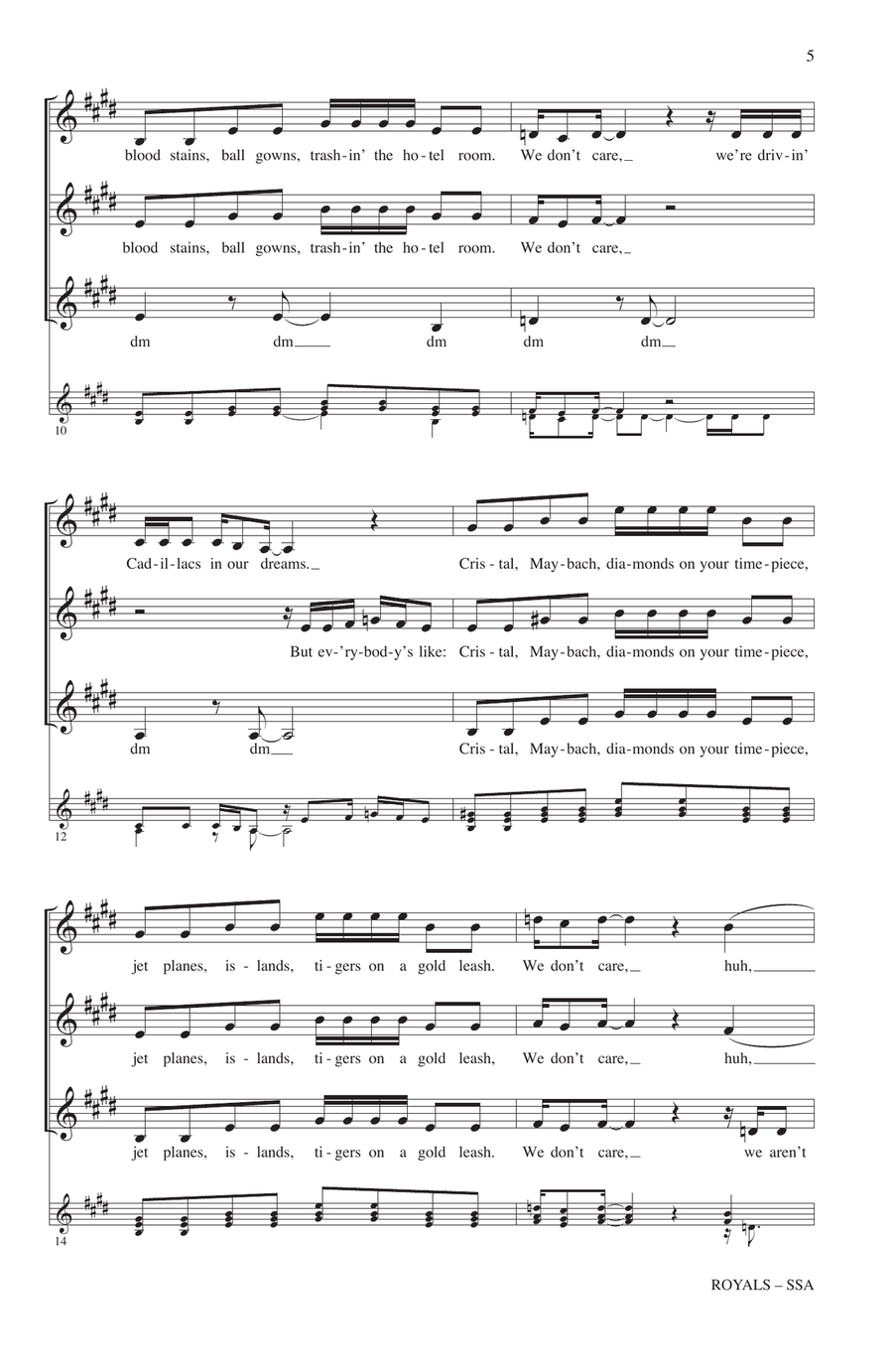 Royals (arr. Deke Sharon) SSA scores gallery preview page 3