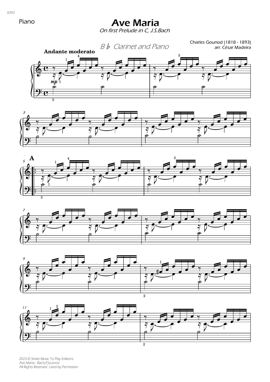Ave Maria by Bach/Gounod - Bb Clarinet and Piano (Individual Parts) B-Flat Clarinet scores gallery preview page 2