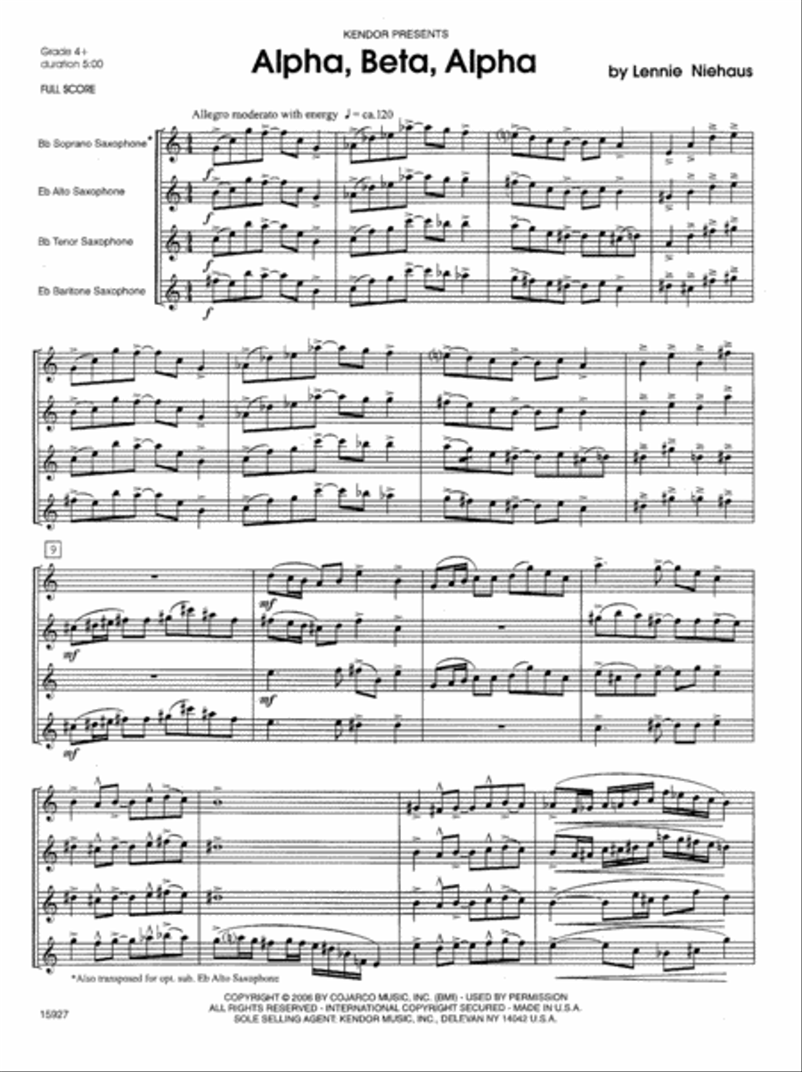 Alpha, Beta, Alpha Saxophone Quartet scores gallery preview page 2