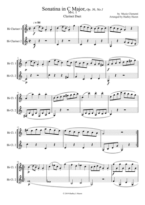Sonatina in C Major, Op. 36. No. 1 for Clarinet Duet