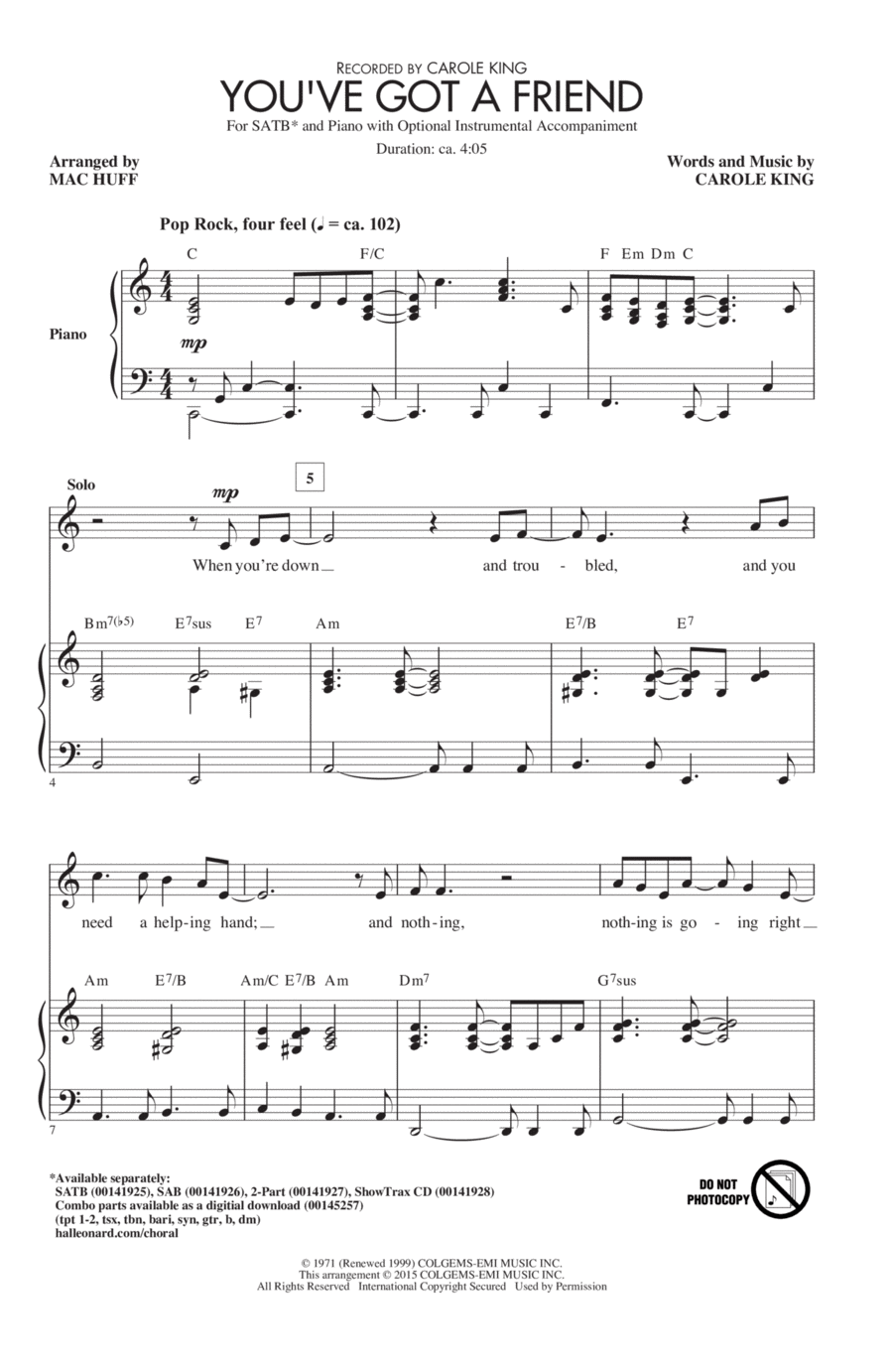 You've Got A Friend (arr. Mac Huff) 4-Part scores gallery preview page 1