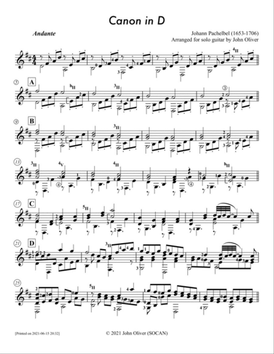 Pachelbel's Canon in D for classical guitar Acoustic Guitar scores gallery preview page 3