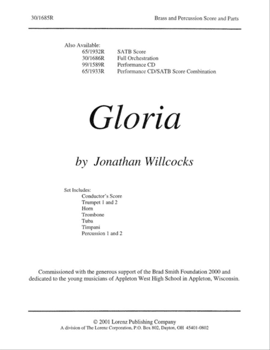 Gloria - Brass/Percussion Percussion scores gallery preview page 1
