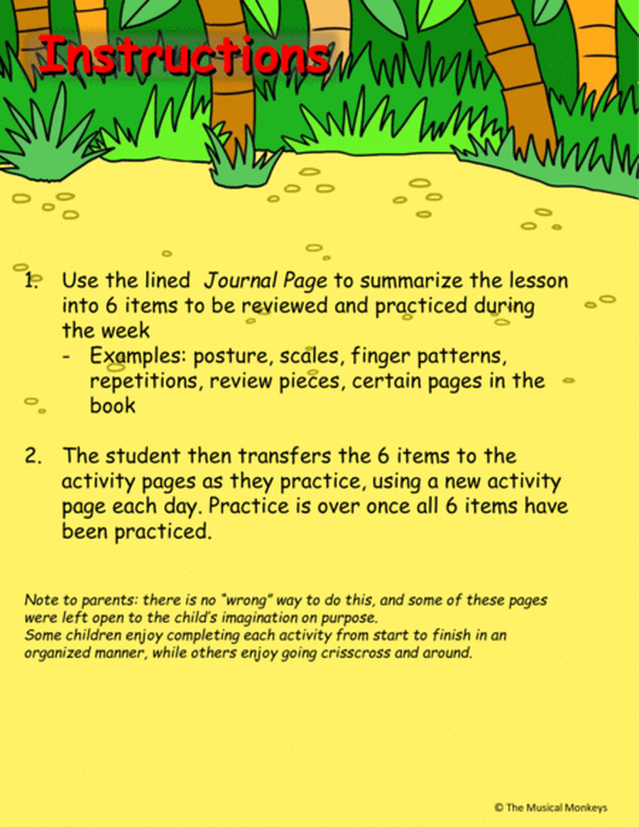 One Week Practice Fun for Young Piano Students - Learn about jungle instruments
