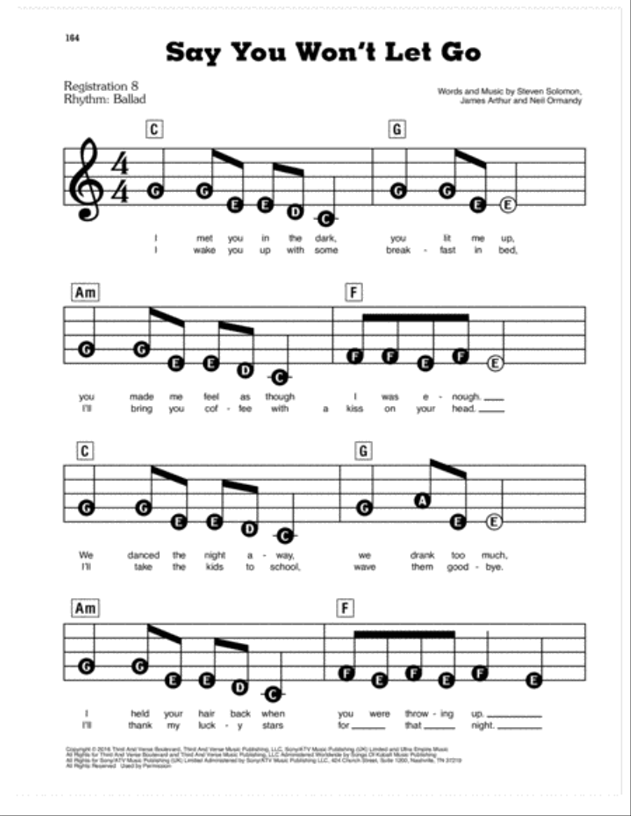 Say You Won't Let Go Electronic Keyboard scores gallery preview page 1