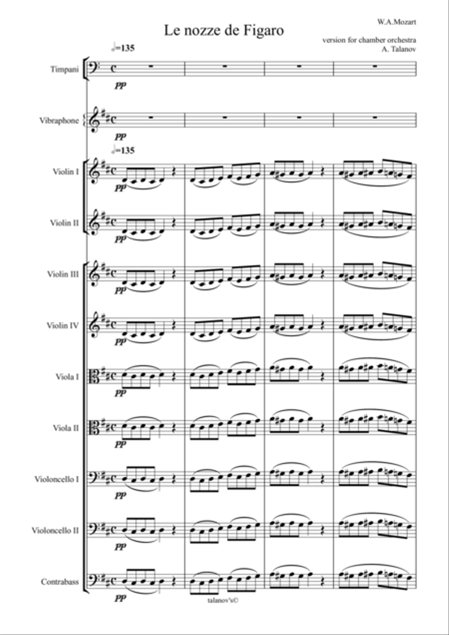 The Marriage of Figaro (overture) Chamber Orchestra scores gallery preview page 1