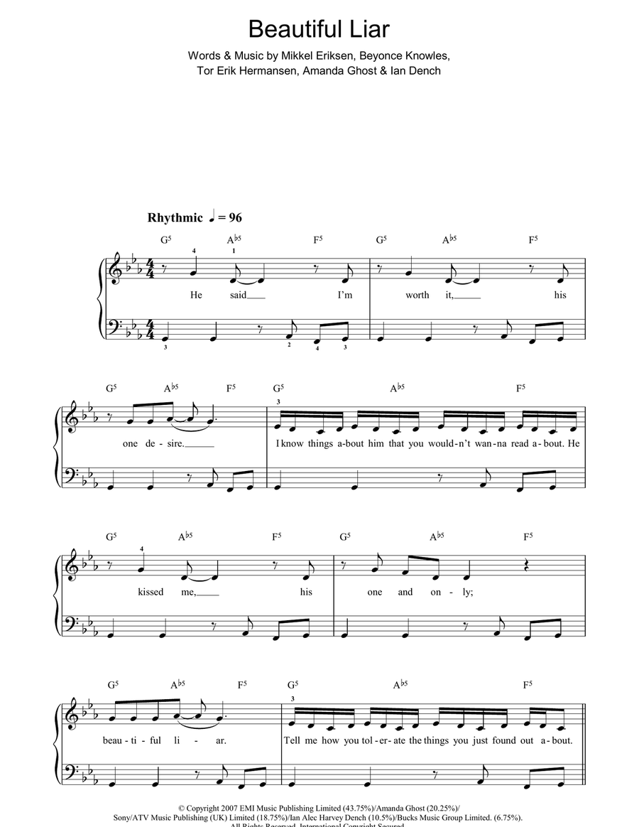 Beautiful Liar Easy Piano scores gallery preview page 1