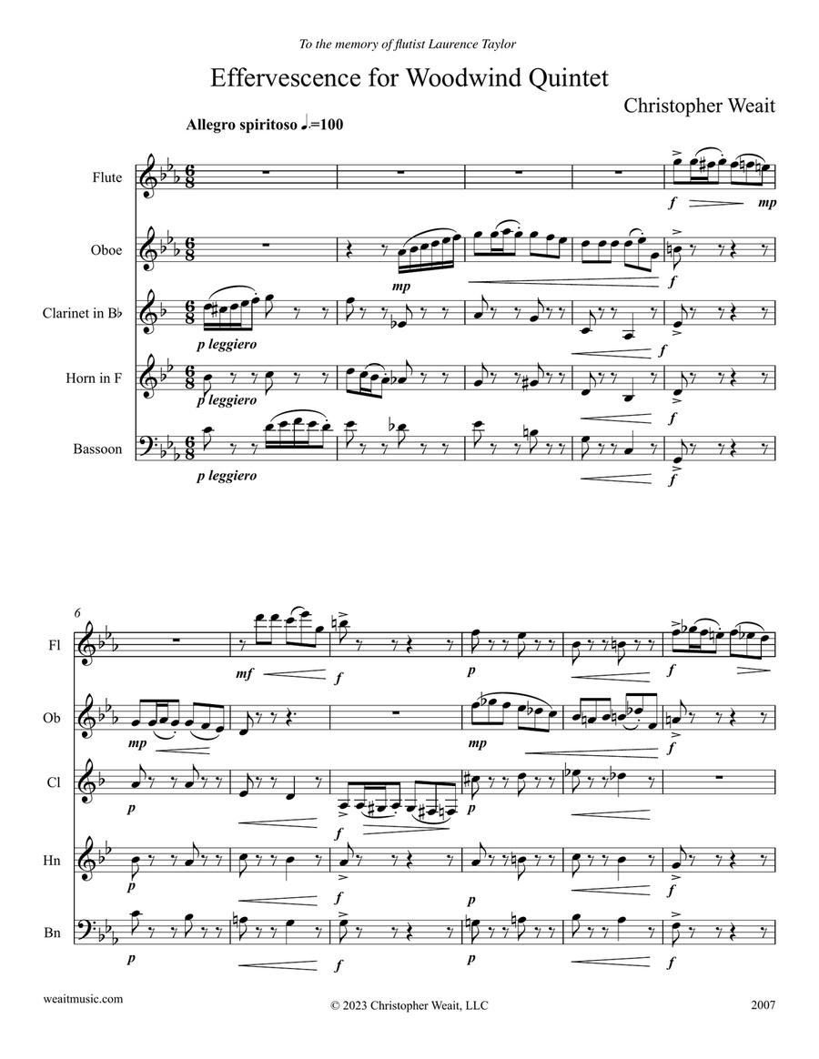 Effervescence for woodwind quintet (2’59) Woodwind Quintet scores gallery preview page 2