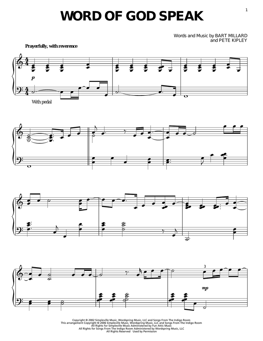 Word Of God Speak Piano Solo scores gallery preview page 1