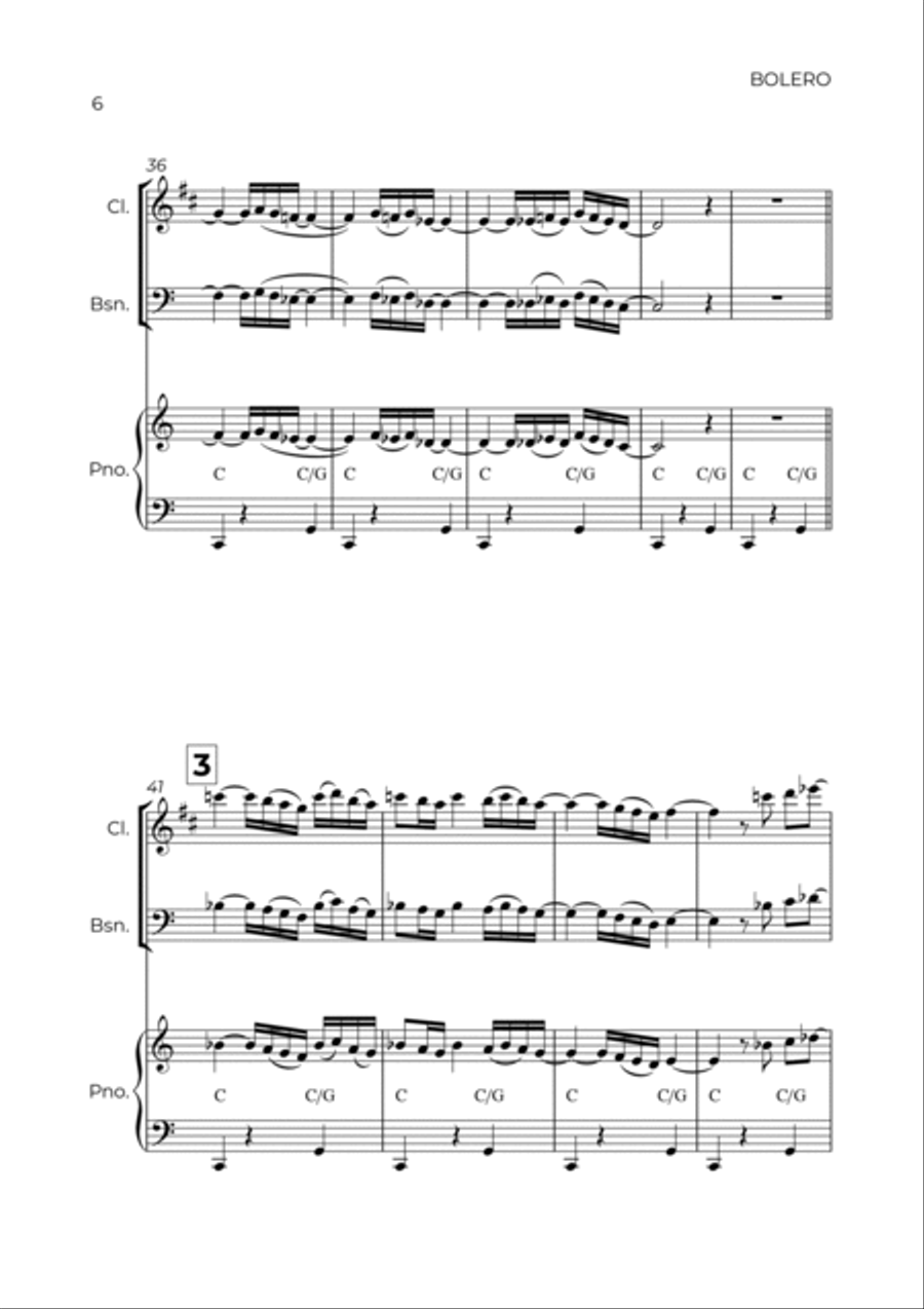 BOLERO - RAVEL - WIND PIANO TRIO (CLARINET, BASSOON & PIANO) Bassoon scores gallery preview page 6