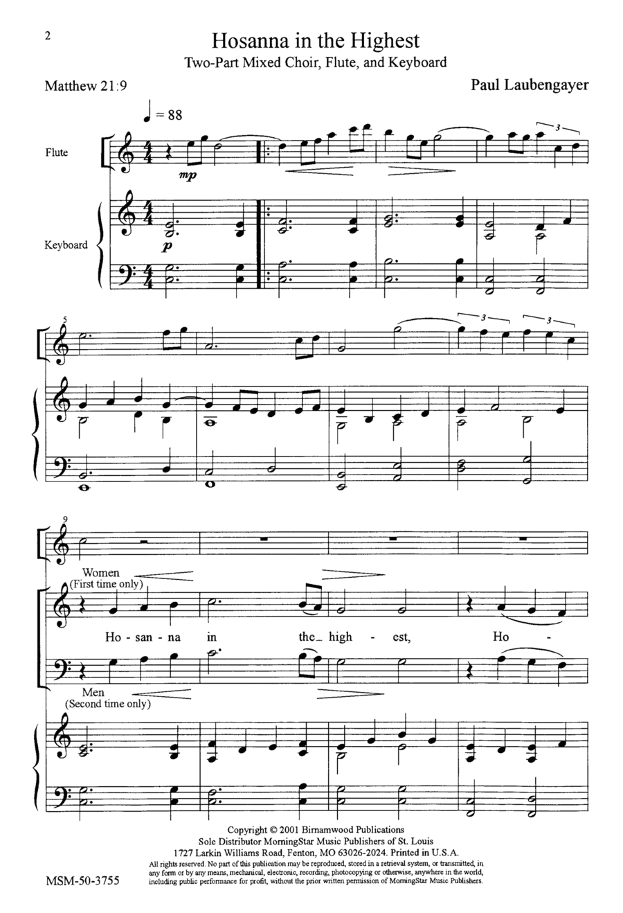 Hosanna in the Highest 2-Part scores gallery preview page 1