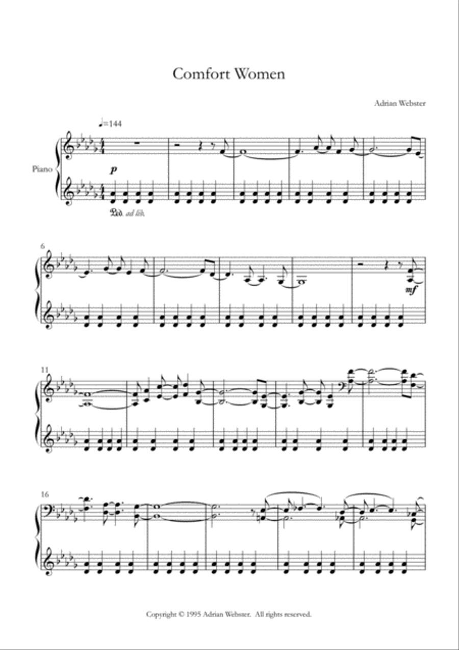 Comfort Women - CrusaderBeach - Beautiful Reflective Piano Solo Piano Solo scores gallery preview page 1