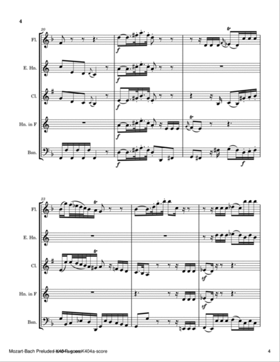 Six Mozart-Bach Preludes and Fugues, K.404a (arranged for woodwind quintet) Woodwind Quintet scores gallery preview page 4